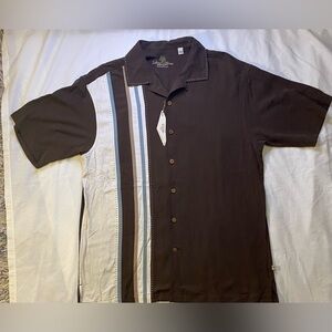 Island Shores Washable Silk Brown with Stripes Casual Dress Shirt